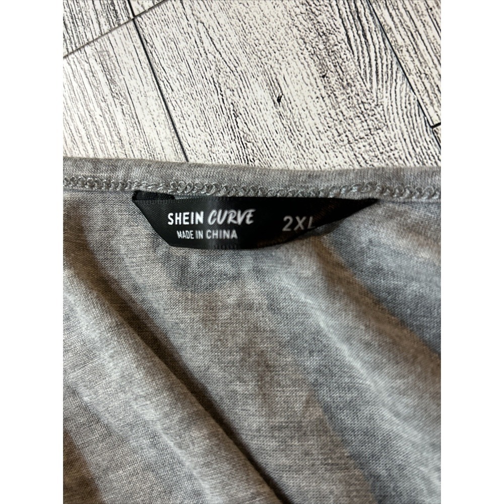SHEIN Curve Gray Ruffle Hem Tunic‎ Dress | Flutter Sleeve Scoop Neck Mini - Picture 13 of 15